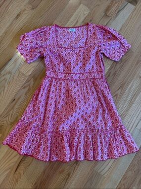 Pink City Prints Pink Floral Print Square-Neck Dress with ric rac trim